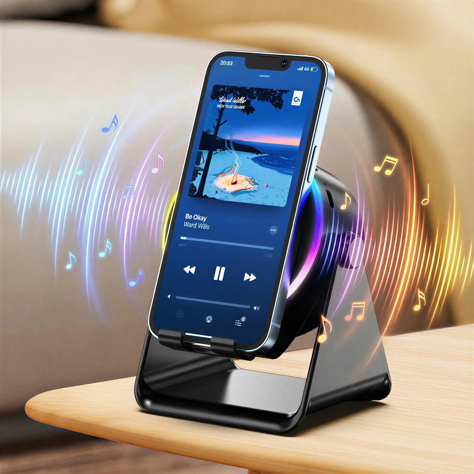 [Mother'S Day Gift] Dohelly 5 in 1 Wireless Induction Audio Bluetooth Speaker, 360° Rotation Stand with LED, Universal Speaker Stands for Surround Sound&Charger,Portable Desktop Stand Gift for Home, Shower, Outdoors, Travel. Gifts for Men Women