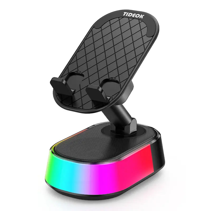 TIDEOK Wireless Induction Bluetooth Speaker with Integrated Phone Holder, Emergency Charging, Smart Sensing Technology, RGB Nightlight, and Audio Wireless 5.3 for Tablets, iPhones, and Android Devices - Portable Speaker for Outdoor and Home Use