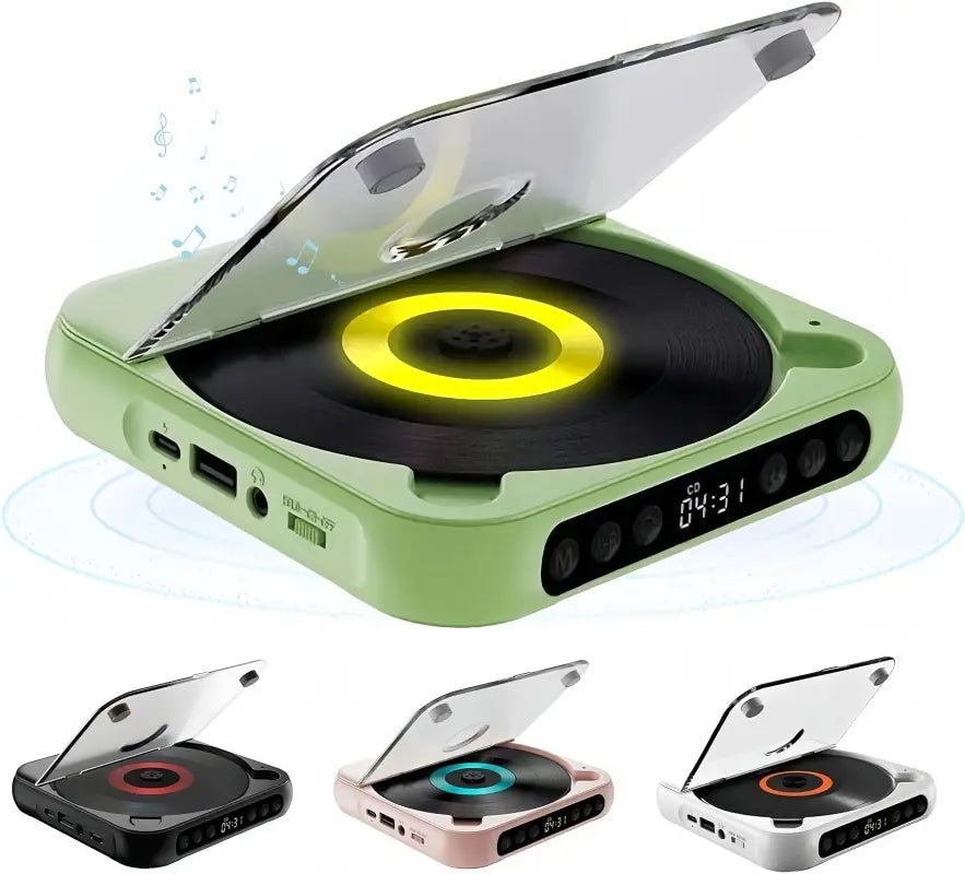 Portable Bluetooth CD Player with LED Display - Rechargeable Wireless Speaker for Home, Car, and Outdoor Use | Multi-Function USB/SD/AUX/FM Radio | Anti-Shock CD/DVD Player with Extended Battery Life