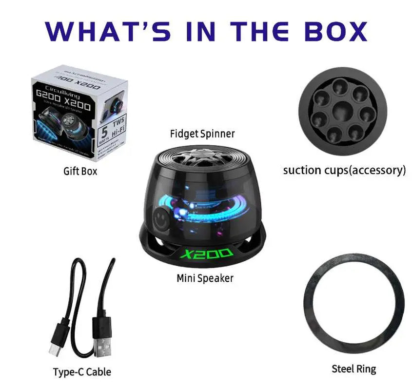 Circuiliving X200 Fidget Spinner Bluetooth Speaker – Magnetic & Suction Cup Mini Speaker with RGB Lights, Sensory Stress Relief Toy for Adults & Kids, Anxiety Reducing Spinner, Goodie Bag Stuffer, Portable Music Gift Compatible with Iphone 17 & Android
