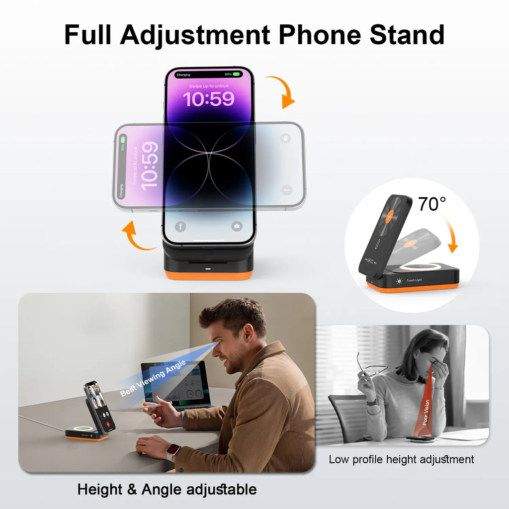 BLKE 3-in-1 Magnetic Wireless Charger with Bluetooth Speaker and Sleep-Friendly Light for iPhone 12-17 Pro Max - Multifunctional Foldable Charging Station