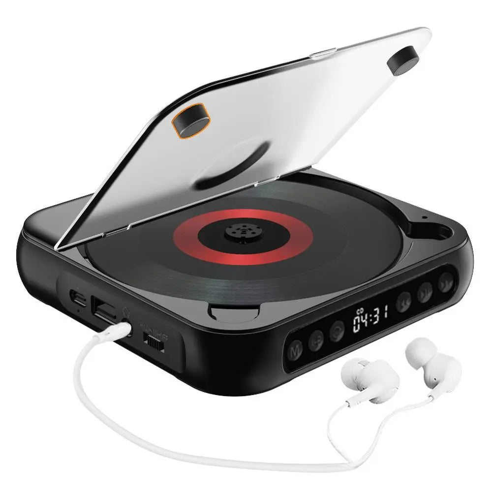 Portable Bluetooth CD Player with LED Display - Rechargeable Wireless Speaker for Home, Car, and Outdoor Use | Multi-Function USB/SD/AUX/FM Radio | Anti-Shock CD/DVD Player with Extended Battery Life