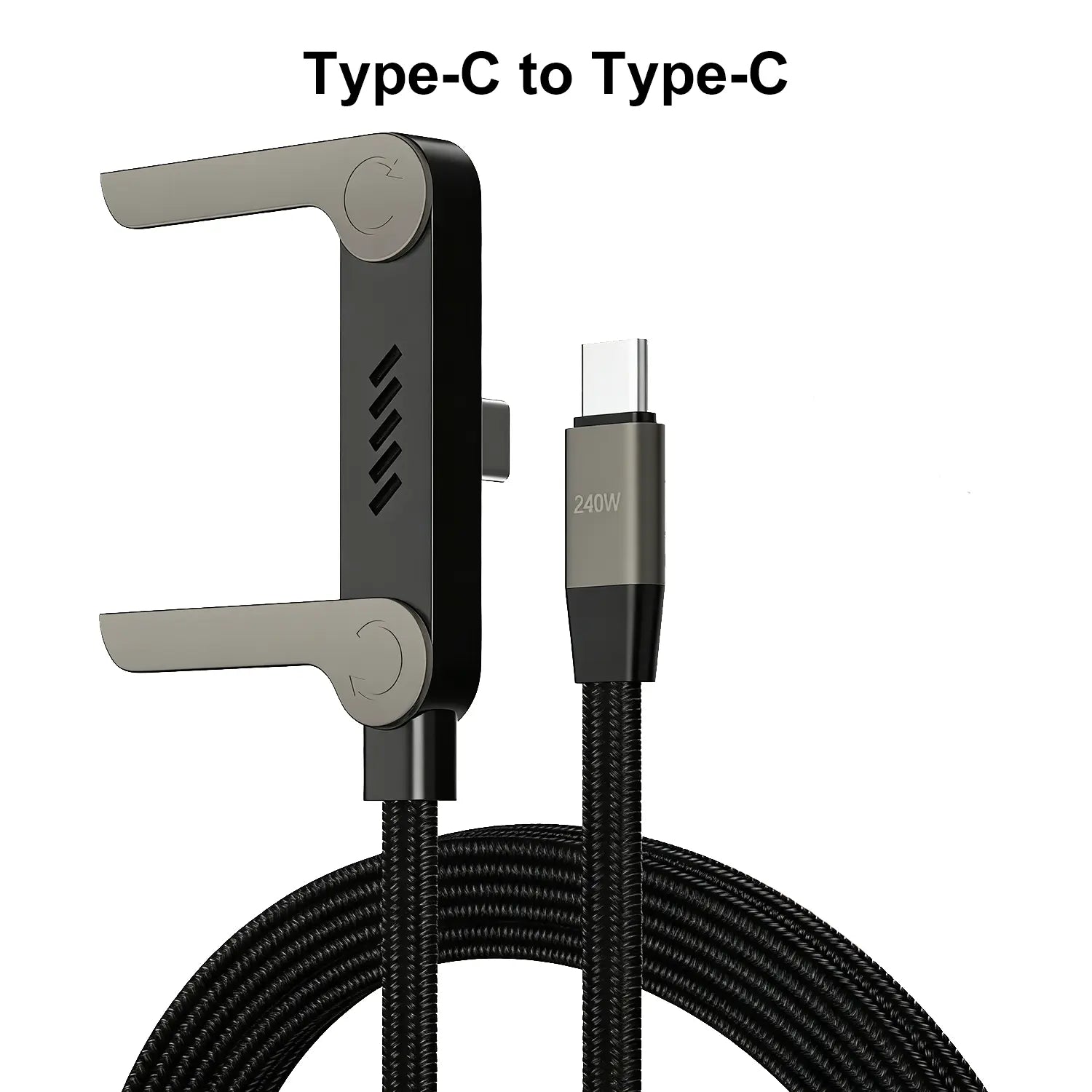 2026 New Type-C Fast Charging Cable with Stand, 240W Multi-Functional Braided Fast Charger Cord, Foldable Phone Holder for Gaming/Office/Car/Travel