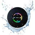 Portable Waterproof Bluetooth Speaker with Suction Cup and LED Lights - Rechargeable Wireless Speaker for Home, Bathroom, and Outdoor Use - Hands-Free Operation - Black