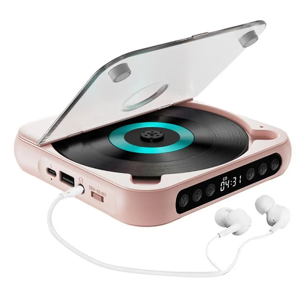 Portable Bluetooth CD Player with LED Display - Rechargeable Wireless Speaker for Home, Car, and Outdoor Use | Multi-Function USB/SD/AUX/FM Radio | Anti-Shock CD/DVD Player with Extended Battery Life