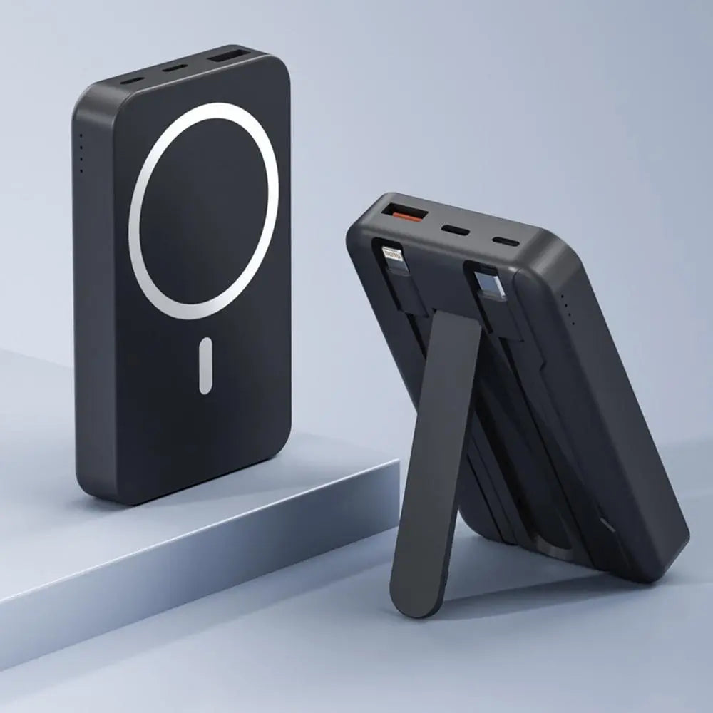 4-In-1 Bracket Magnetic Power Bank with Built-In Cable-Power Bank with Built-In Cable-Magnetic Power Bank 10000Mah with Phone Holder Wireless Portable Charger USB-C Cable Compatible Iphone 12 13 14 15 plus Pro Max Series