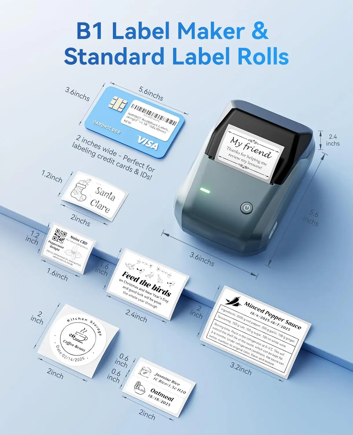 NIIMBOT B1 Label Maker Machine with Tape - 2-Inch Sticker Printer for Office, Home, and Business, Includes 230 Labels (2'' x 1.18'')