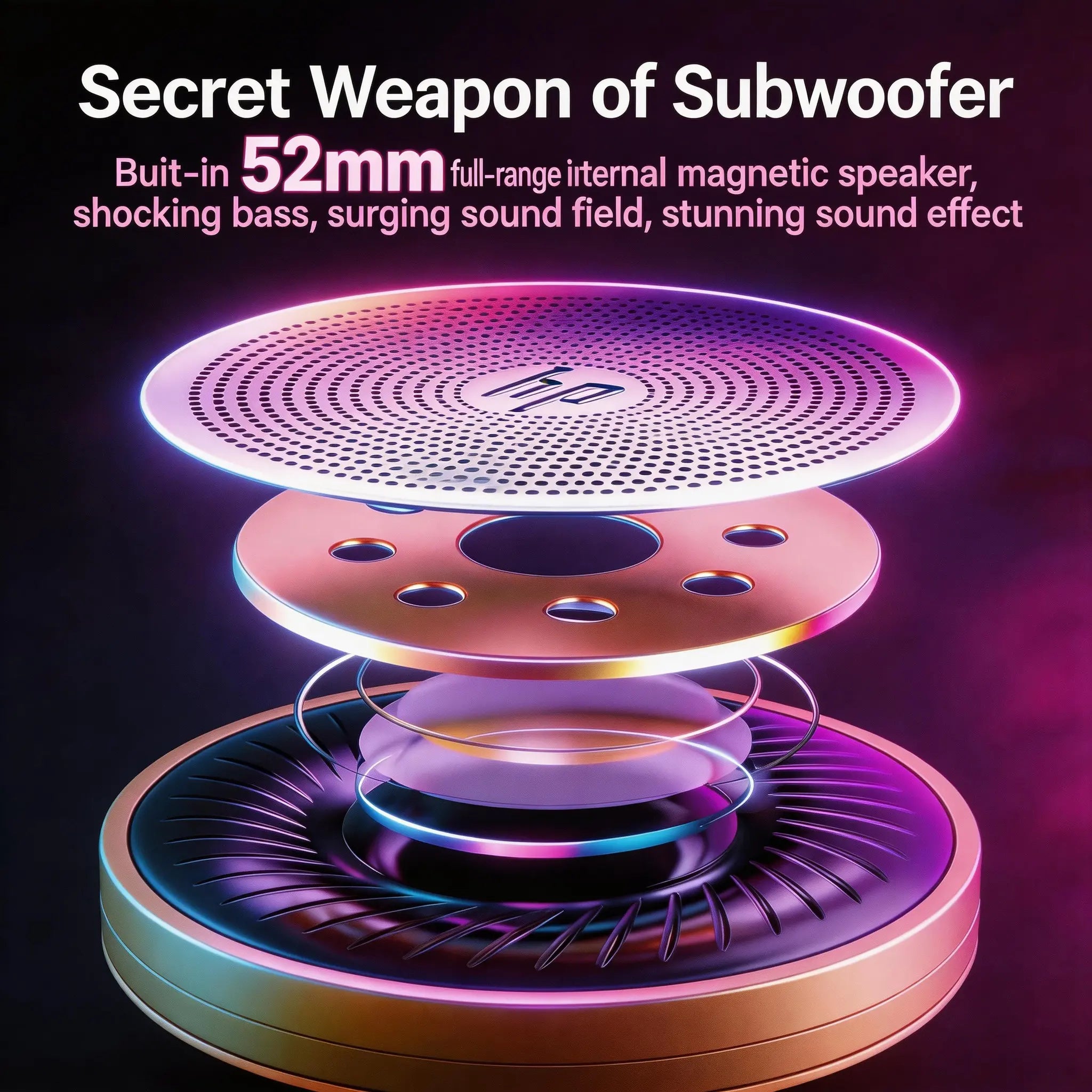 HP Mini Portable Bluetooth Speaker Wireless TWS Stereo Sound with RGB LED Light up Loud Audio for Room Decor Party Gift