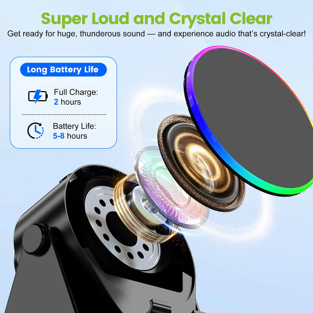 [Mother'S Day Gift] Dohelly 5 in 1 Wireless Induction Audio Bluetooth Speaker, 360° Rotation Stand with LED, Universal Speaker Stands for Surround Sound&Charger,Portable Desktop Stand Gift for Home, Shower, Outdoors, Travel. Gifts for Men Women