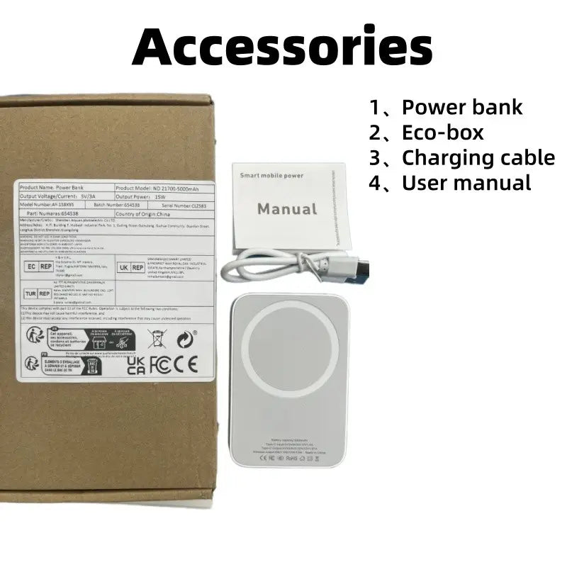 [Mothersdaygift]Magnetic Wireless Power Bank 5000Mah, Magsafe-Compatible Portable Charger, up to 15W Wireless Charging, USB-C, Slim Mini Battery Pack for Iphone 12–17 & Qi Android Devices
