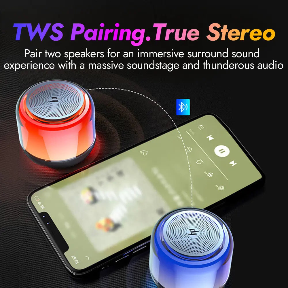 HP Mini Portable Bluetooth Speaker Wireless TWS Stereo Sound with RGB LED Light up Loud Audio for Room Decor Party Gift