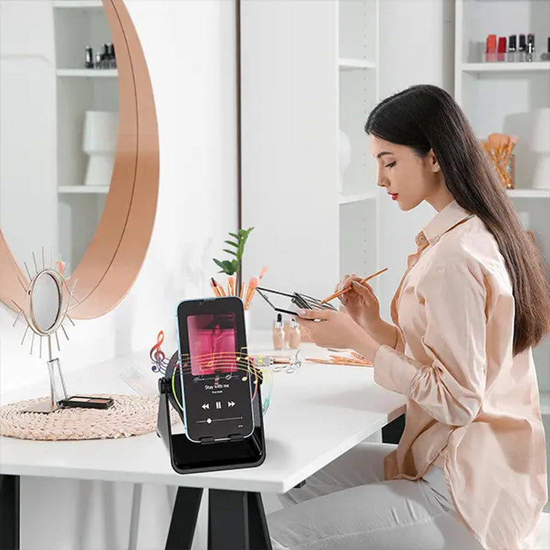 [Mother'S Day Gift] Dohelly 5 in 1 Wireless Induction Audio Bluetooth Speaker, 360° Rotation Stand with LED, Universal Speaker Stands for Surround Sound&Charger,Portable Desktop Stand Gift for Home, Shower, Outdoors, Travel. Gifts for Men Women