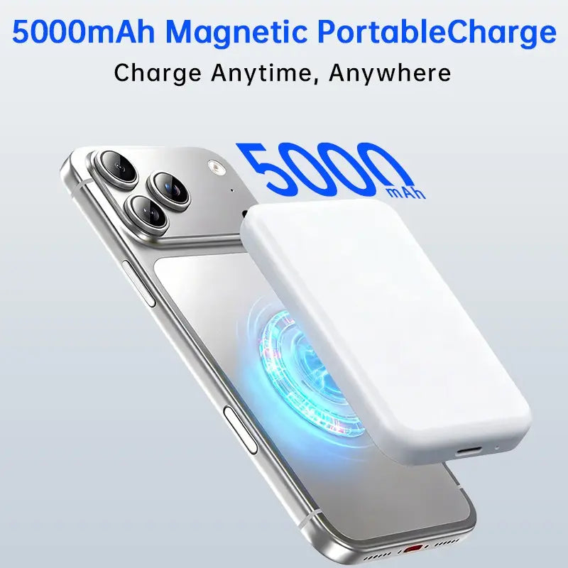 [Mothersdaygift]Magnetic Wireless Power Bank 5000Mah, Magsafe-Compatible Portable Charger, up to 15W Wireless Charging, USB-C, Slim Mini Battery Pack for Iphone 12–17 & Qi Android Devices