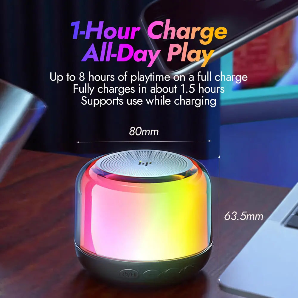 HP Mini Portable Bluetooth Speaker Wireless TWS Stereo Sound with RGB LED Light up Loud Audio for Room Decor Party Gift