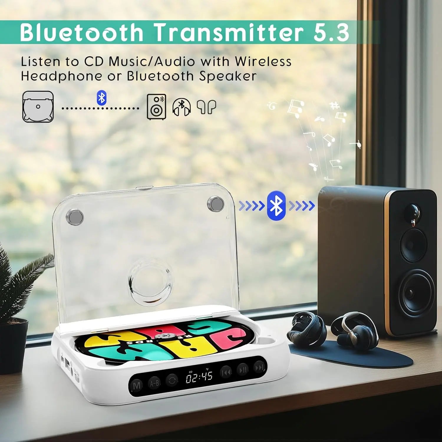 Portable Bluetooth CD Player with LED Display - Rechargeable Wireless Speaker for Home, Car, and Outdoor Use | Multi-Function USB/SD/AUX/FM Radio | Anti-Shock CD/DVD Player with Extended Battery Life