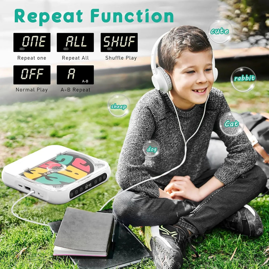 Portable Bluetooth CD Player with LED Display - Rechargeable Wireless Speaker for Home, Car, and Outdoor Use | Multi-Function USB/SD/AUX/FM Radio | Anti-Shock CD/DVD Player with Extended Battery Life
