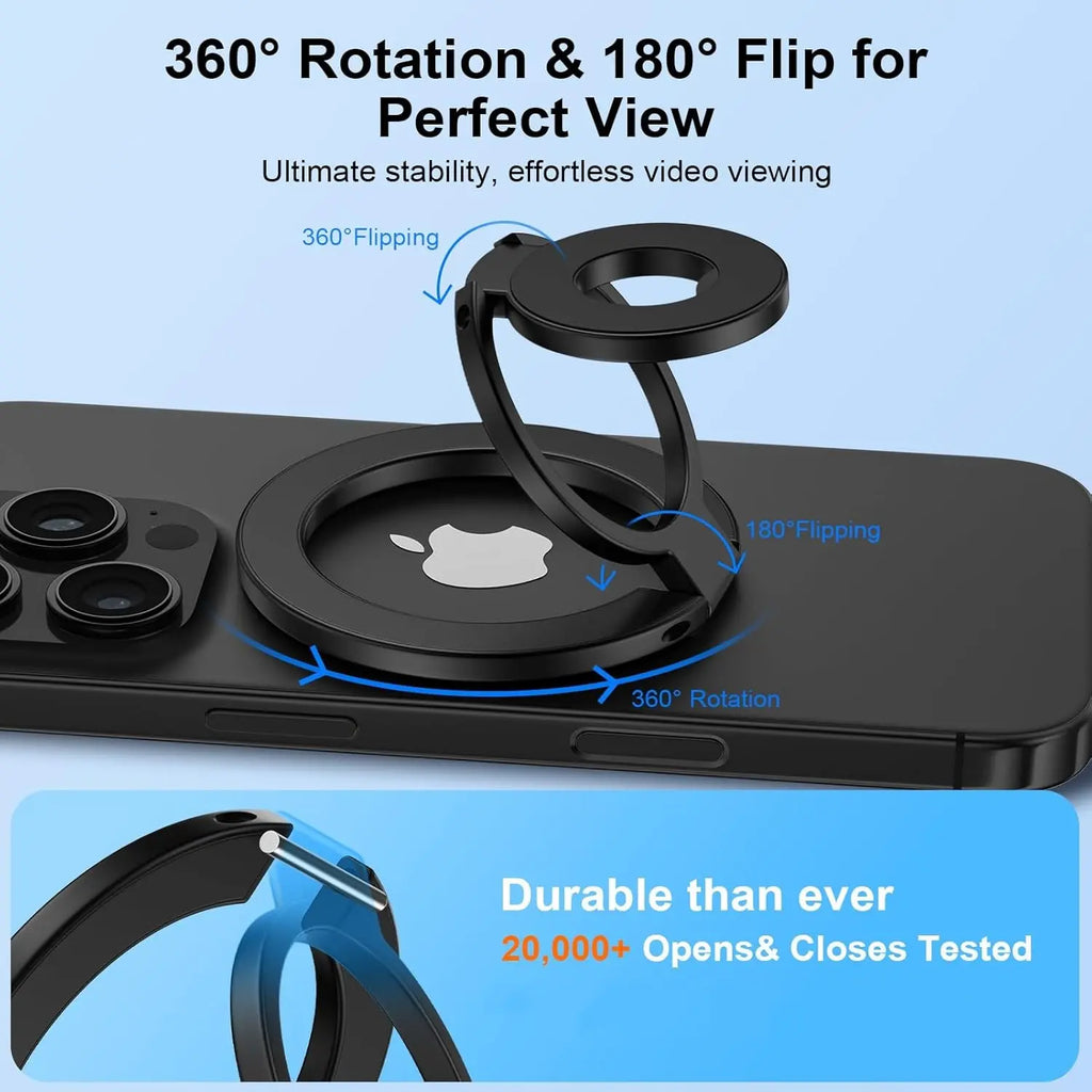 Magflex Dual Magnetic Phone Stand, Smartphone Ring, Double-Sided Magnet, Smartphone Stand, Foldable Kickstand, Magsafe Compatible, Foldable, 360° Rotation, Easy to Put on and Take Off, Suitable for Gyms, Compatible with Iphone 17, 16, 15, 14, 13