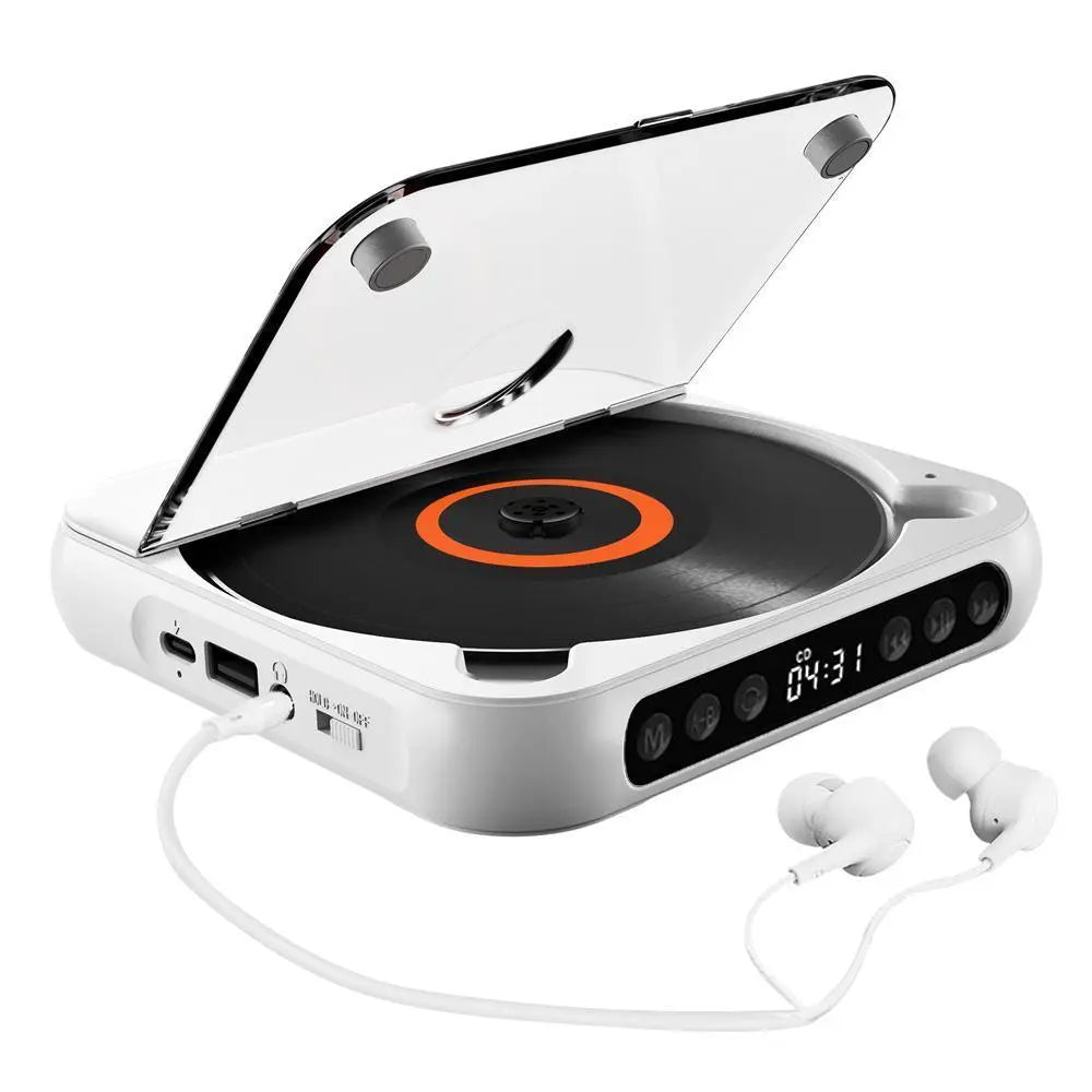 Portable Bluetooth CD Player with LED Display - Rechargeable Wireless Speaker for Home, Car, and Outdoor Use | Multi-Function USB/SD/AUX/FM Radio | Anti-Shock CD/DVD Player with Extended Battery Life