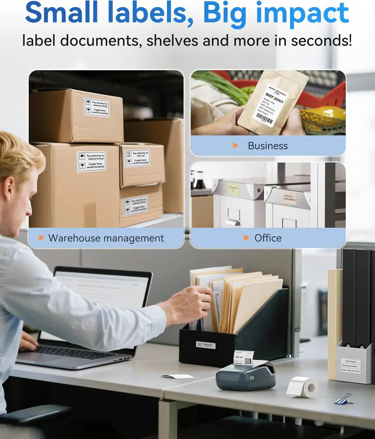 NIIMBOT B1 Label Maker Machine with Tape - 2-Inch Sticker Printer for Office, Home, and Business, Includes 230 Labels (2'' x 1.18'')