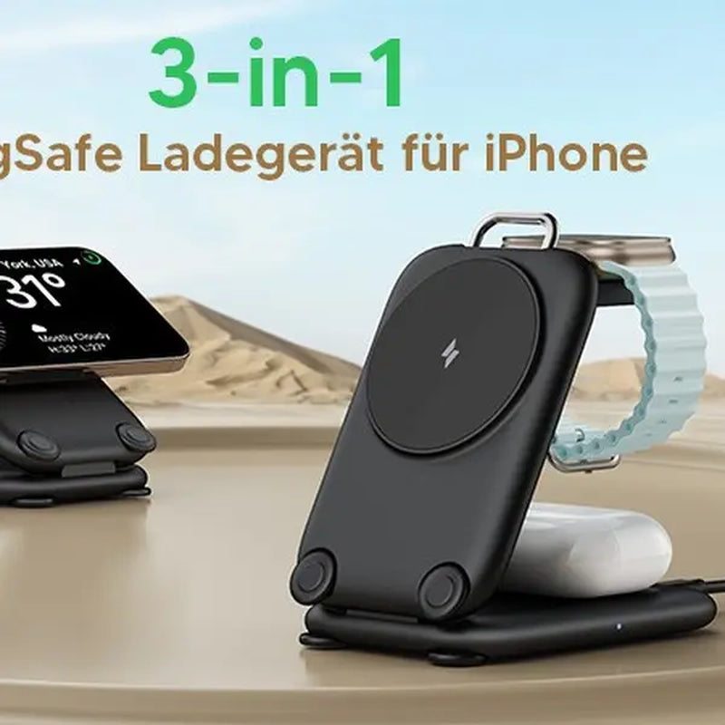 2026 Portable Fast Wireless Charging Station for Apple Devices, Magnetic 3-In-1 Magsafe Travel Charger Stand for Iphone 17/16/15/14/13/12 Pro Max Plus, Apple Watch & Airpods 4/3/2 Pro, Ideal Birthday & Festival Gift for Parents and Friends