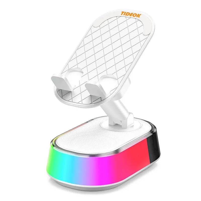 TIDEOK Wireless Induction Bluetooth Speaker with Integrated Phone Holder, Emergency Charging, Smart Sensing Technology, RGB Nightlight, and Audio Wireless 5.3 for Tablets, iPhones, and Android Devices - Portable Speaker for Outdoor and Home Use