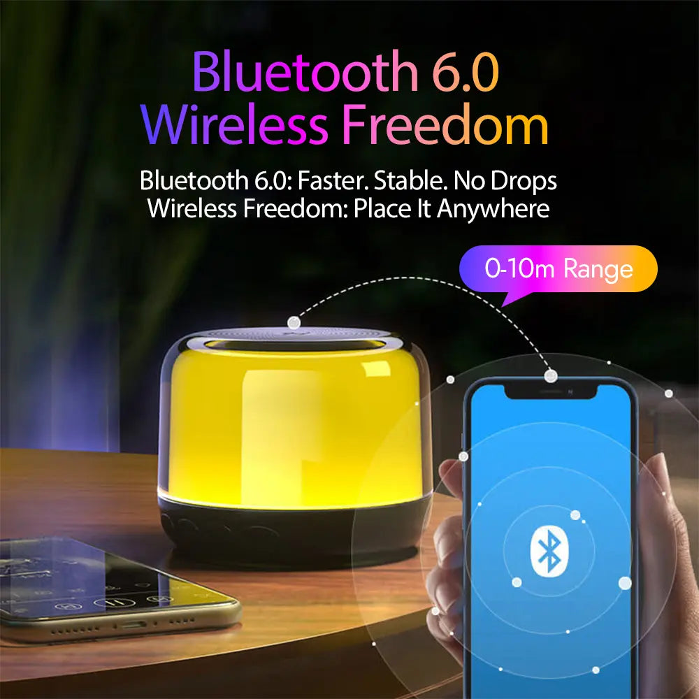HP Mini Portable Bluetooth Speaker Wireless TWS Stereo Sound with RGB LED Light up Loud Audio for Room Decor Party Gift