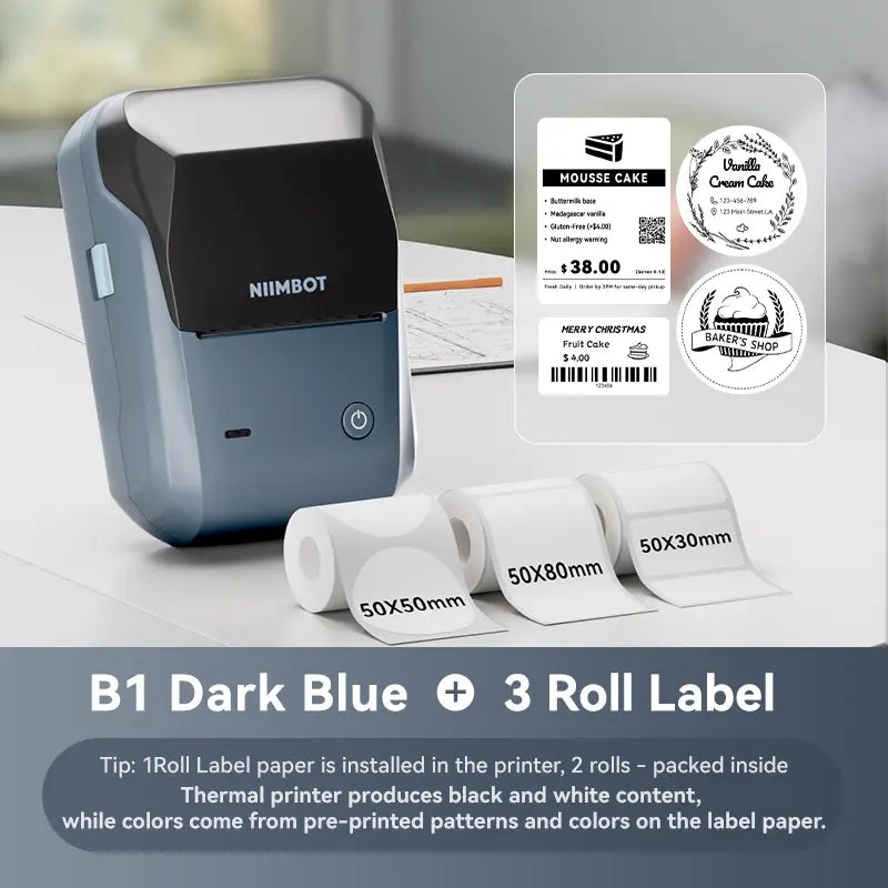 NIIMBOT B1 Label Maker Machine with Tape - 2-Inch Sticker Printer for Office, Home, and Business, Includes 230 Labels (2'' x 1.18'')
