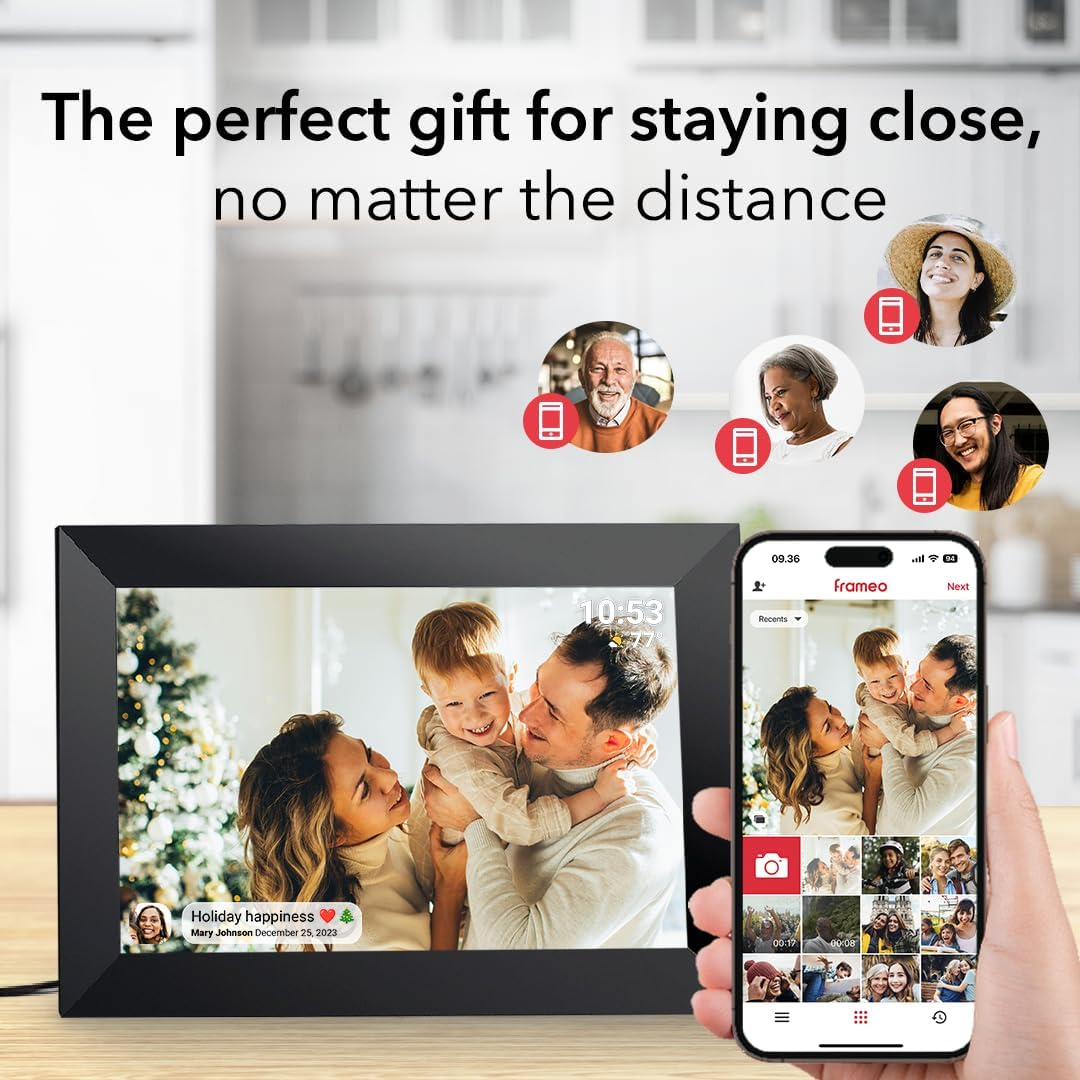 Frameo 10.1 Inch Wifi Digital Picture Frame with 32GB Storage,1280 * 800P IPS HD Touch Screen,Send Photos/Videos from Your Phone Anywhere, Photo Gifts for Parents and Grandparents