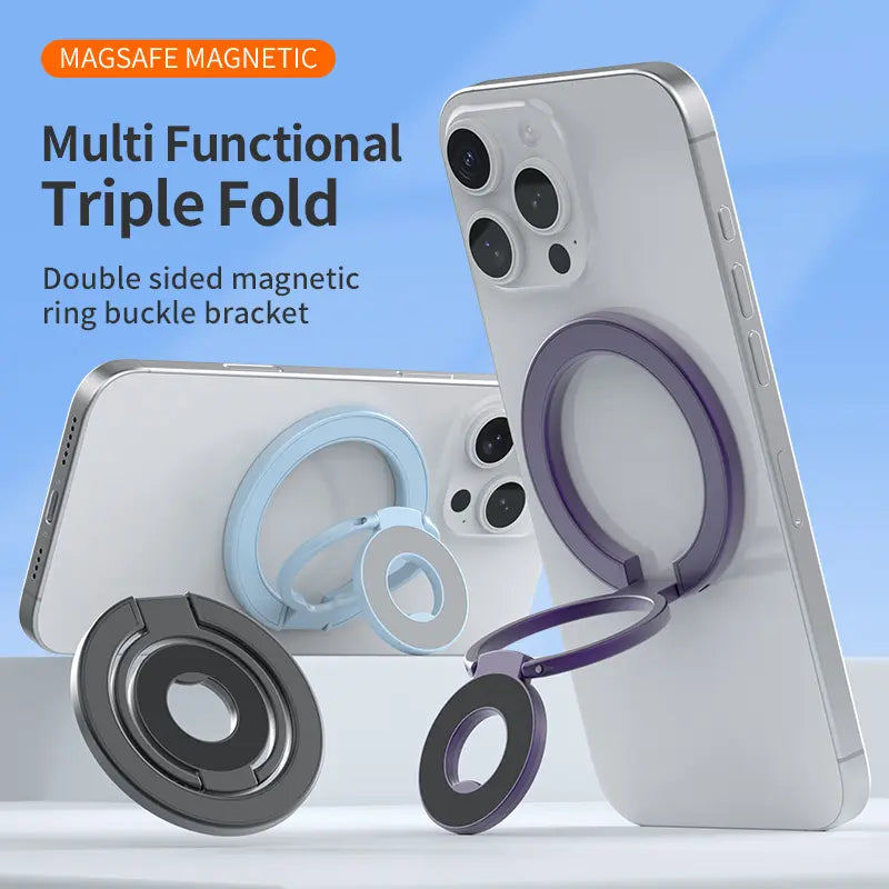 Magflex Dual Magnetic Phone Stand, Smartphone Ring, Double-Sided Magnet, Smartphone Stand, Foldable Kickstand, Magsafe Compatible, Foldable, 360° Rotation, Easy to Put on and Take Off, Suitable for Gyms, Compatible with Iphone 17, 16, 15, 14, 13