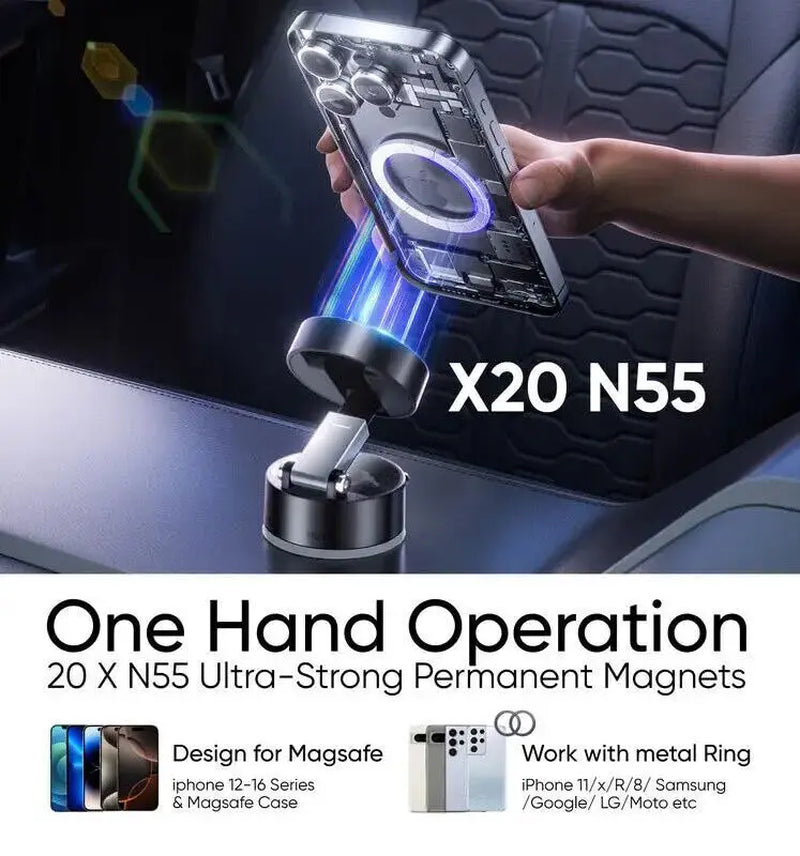 Magnetic Suction Phone Stand - ABS+PC Black/White Mini 757548.5Mm Hands-Free N52 Magnet Double Row Portable One-Click Suction for All Scenarios - Universal Smartphone Holder, Compact, Button