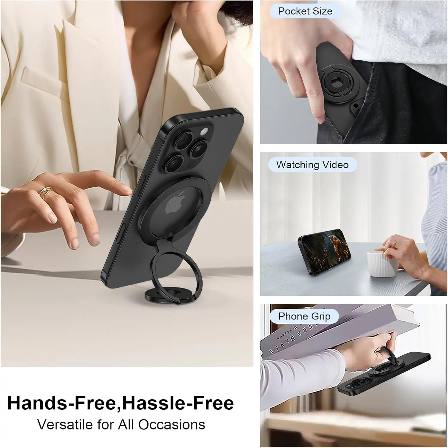 Magflex Dual Magnetic Phone Stand, Smartphone Ring, Double-Sided Magnet, Smartphone Stand, Foldable Kickstand, Magsafe Compatible, Foldable, 360° Rotation, Easy to Put on and Take Off, Suitable for Gyms, Compatible with Iphone 17, 16, 15, 14, 13