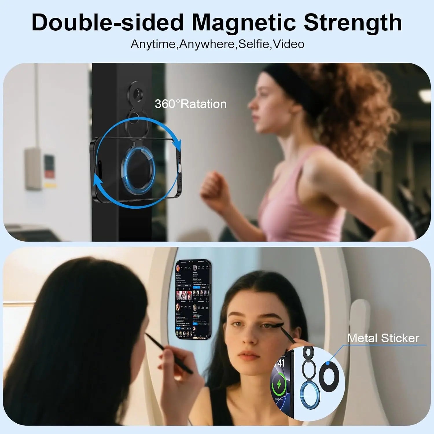Magflex Dual Magnetic Phone Stand, Smartphone Ring, Double-Sided Magnet, Smartphone Stand, Foldable Kickstand, Magsafe Compatible, Foldable, 360° Rotation, Easy to Put on and Take Off, Suitable for Gyms, Compatible with Iphone 17, 16, 15, 14, 13