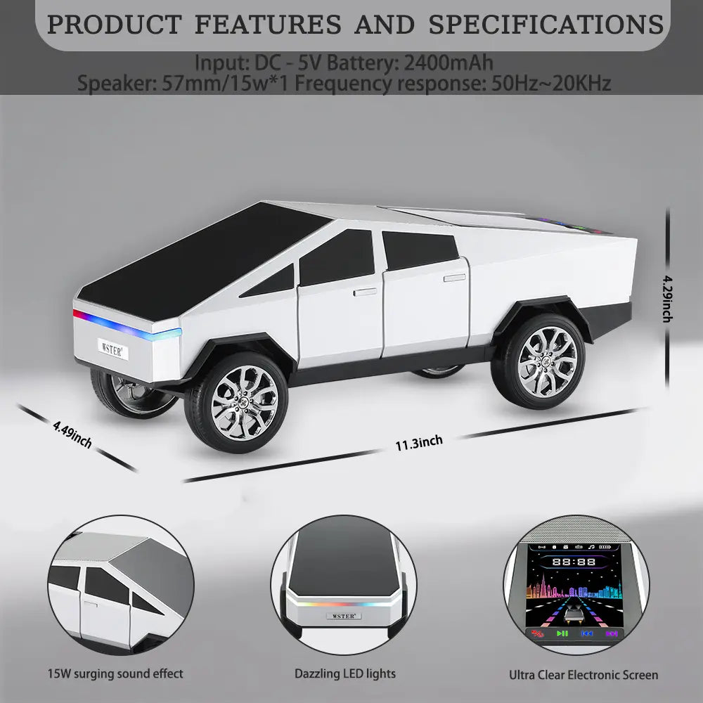 WSTER WS-580 Cybertruck-Style Bluetooth Speaker - Rechargeable Portable Audio with USB, TF, AUX, FM, and TWS Stereo Sound - Ideal for Indoor and Outdoor Gatherings, Perfect Gift for Birthdays and Father's Day