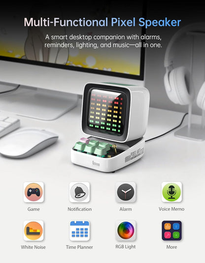 Ditoo Pro Retro Pixel Art Game Bluetooth Speaker with 16X16 LED App Controlled Front Screen (White)